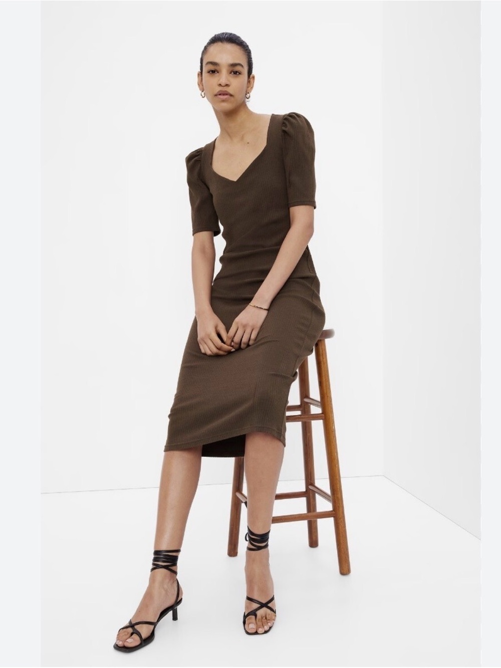 Gap Puff Sleeve Sweetheart Midi Dress Sz M